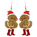 Creative New Gold Sequins Dazzling Cute Duckling Christmas Hat Heels Acrylic Removable Earrings for Women