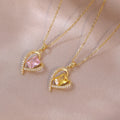 DAIHE Fashionable and Versatile Heart-shaped Stainless Steel Necklace pink Heart-shaped Pendant Necklace