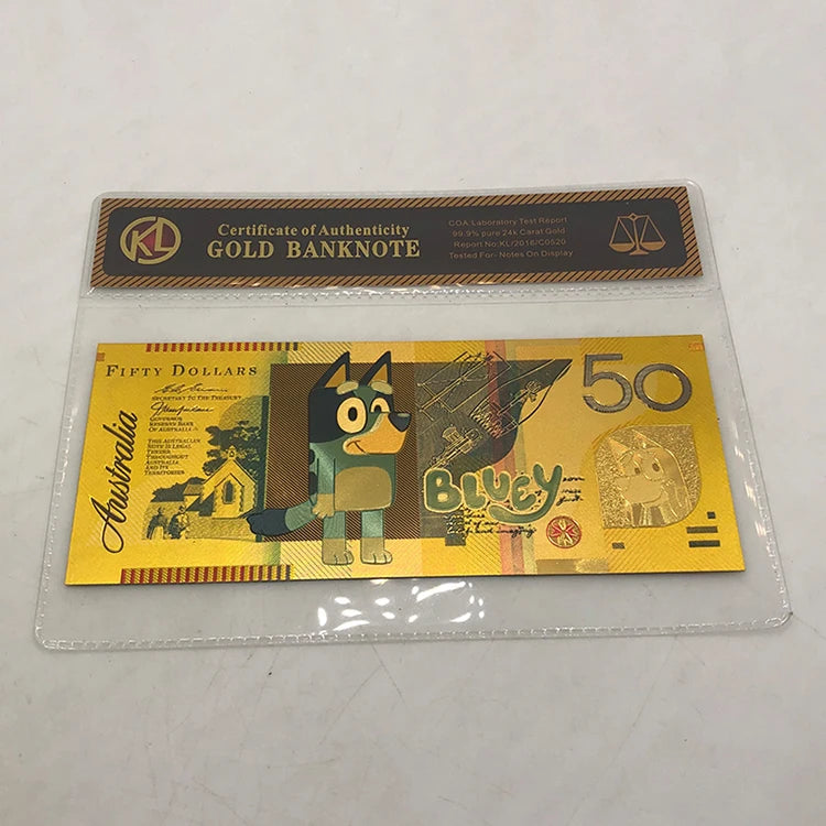 Australia Cartoon Cute Dog Gold Banknote 50 Dollar Bill Banknote Collection for Kids Gift