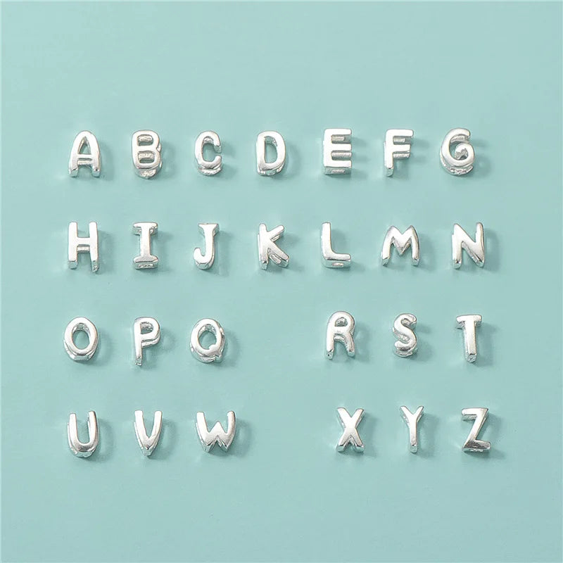 Simple 925 Sterling Silver Initial Letter Charms Beads A-Z Hollow Alphabet Loose Beads for Bracelets Diy Jewelry Making