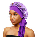 Wholesale Custom Logo Butterfly Pattern Satin Bonnets Women With Tie Elastic Band Long Tail Hair Wraps Bonnet for Women