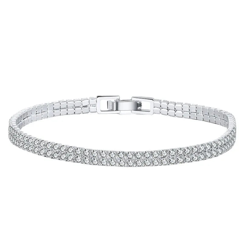 925 Sterling Silver Zircon Tennis Bracelets Double Row 2mm Crystal Diamond Bangle for Unisex