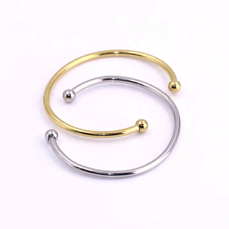 Wholesale Custom Fashion Jewelry 18k Gold Stainless Steel Round Bead Bracelet Glossy Plain Cuff Bracelet Bangles for Women
