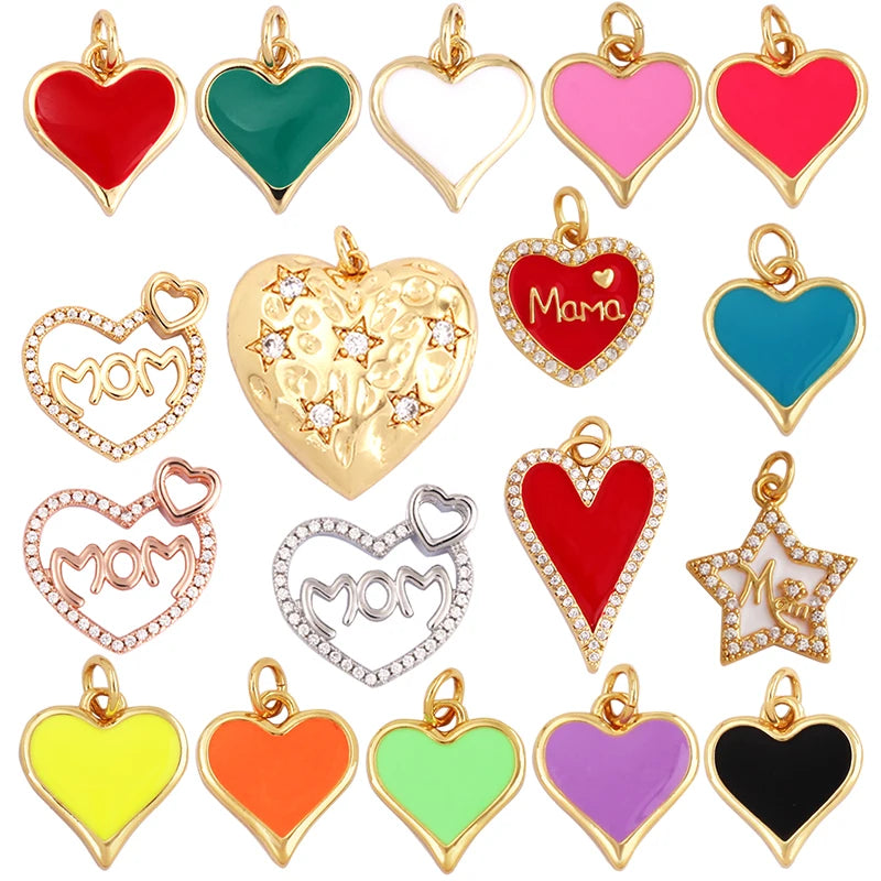 Mom Heart Enamel Charm Red Green White Pendant Oil DroppedReal Gold Plated ColourNecklace Bracelet Pendant M18