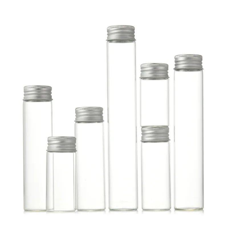 Mini Glass Tube 10ml 15ml 20ml 25ml 30ml 50ml 60ml 100ml 110ml Clear Glass Storage Vial Bottle with Aluminium Screw Cap