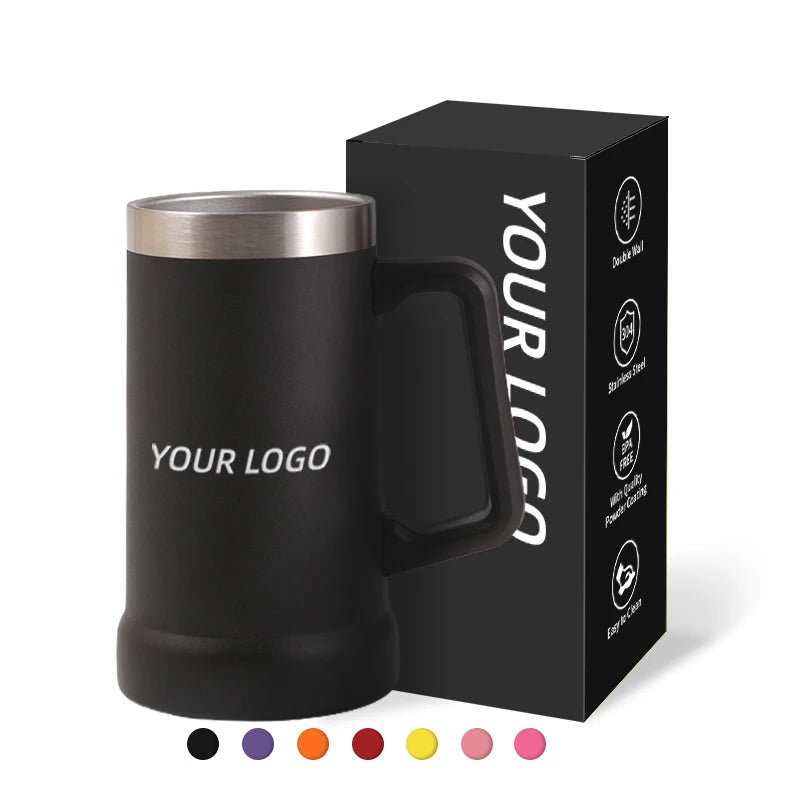 Travel Powder Coated 24oz Insulated Beer Cups Vacuum Colorful Stainless Steel Tumbler with Handle