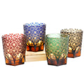 Hand-Cut Amber Overlaid Glass Whiskey Tumbler Edo Kiriko Chrysanthemum Mesh Design Colorful Engraved Cocktail Glass Gift Box