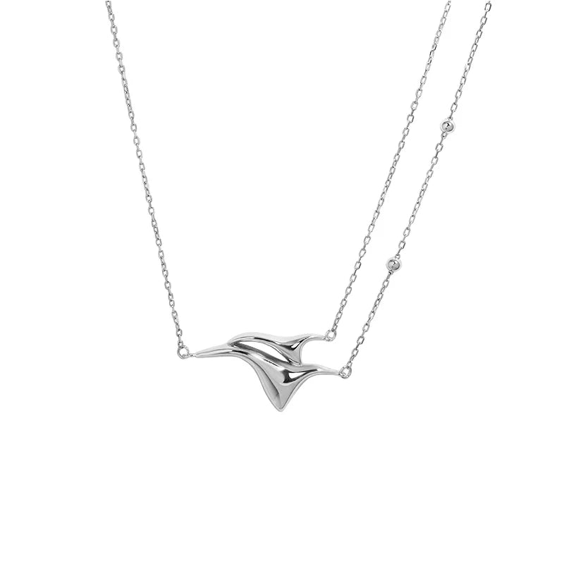 Wuqie Minimalist S925 Silver Seagull Necklace Asymmetric Chain Animal Statement Jewelry