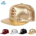 Wholesale 6-Panel Street Snapback Hat Dollar Logo Skeleton Studded Skull PU Embossing Leather Flat Bill Cap Curved Fashionable