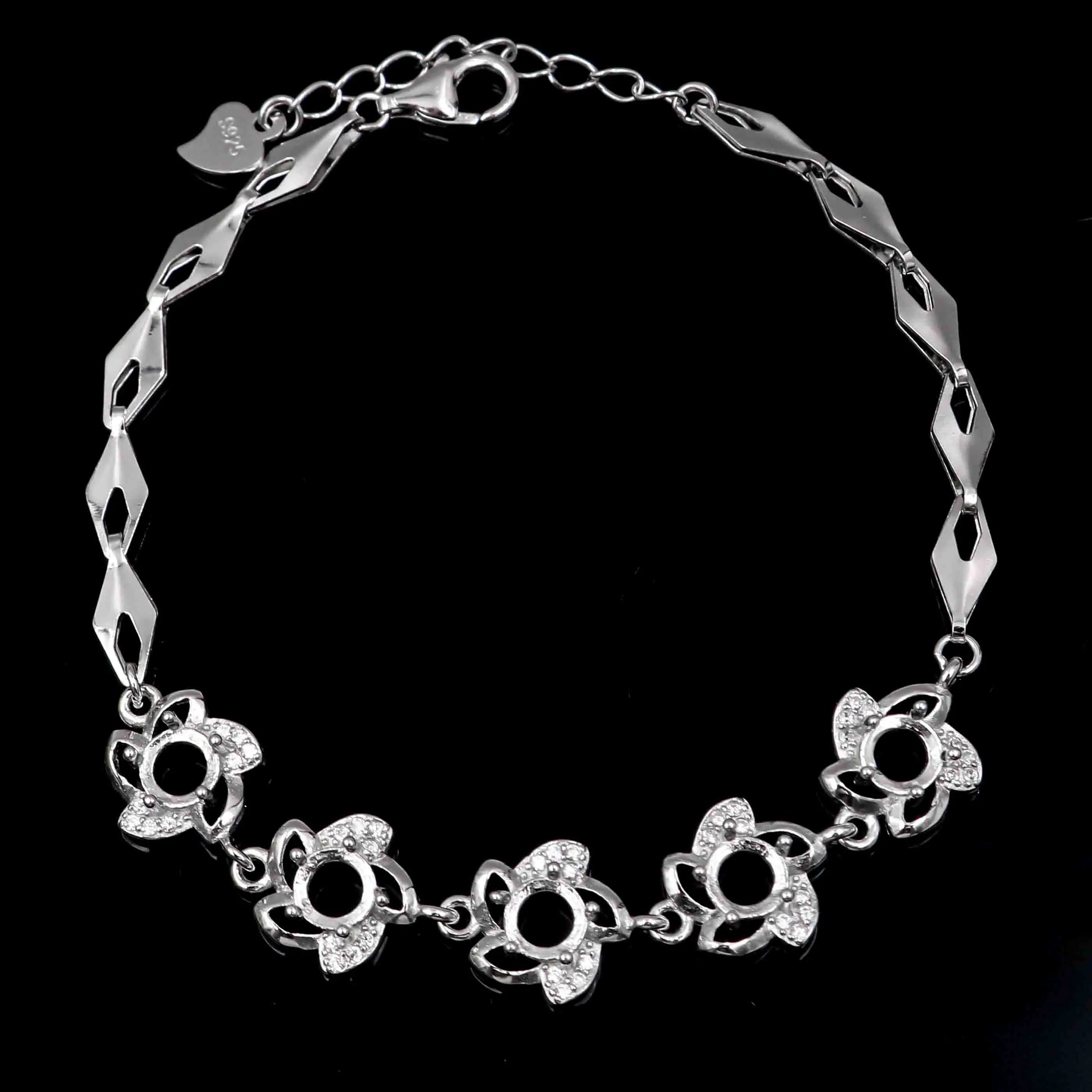 Sterling Silver 5*5mm Semi Mount Bracelet Empty Support Blank Claw Setting S925 Mountain Base Holder Without Stone Inlay for DIY