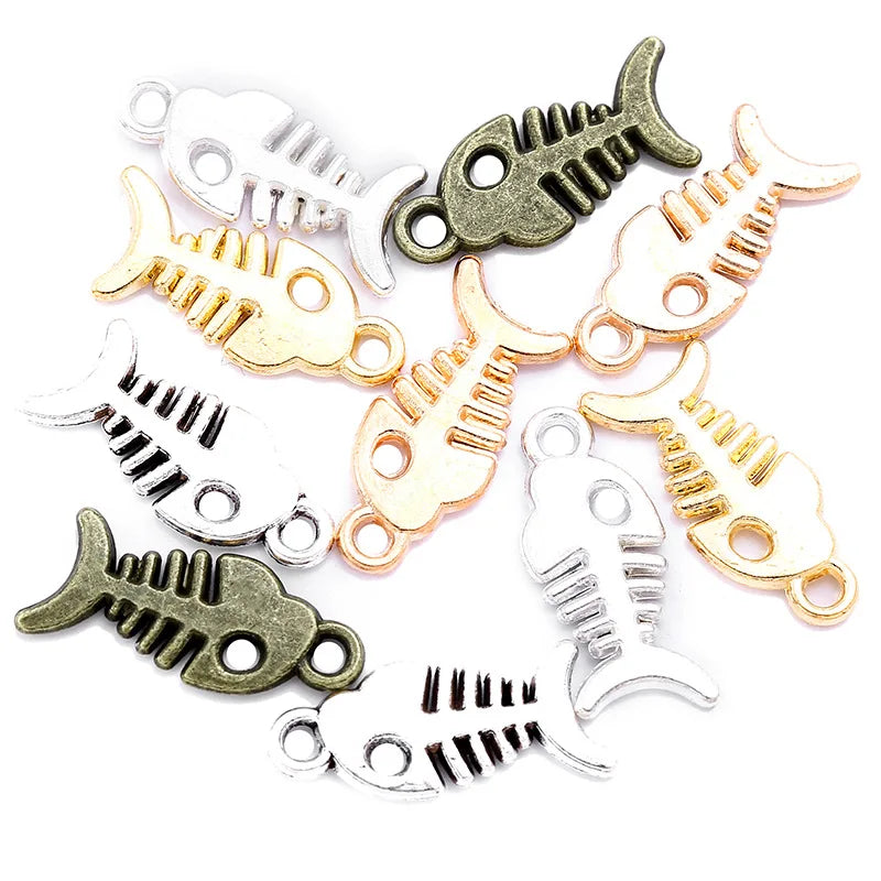 100pcs/bag Alloy Fishbone Charm for Jewelry Making 6 Color Fish Earrings Pendants Necklaces Bracelet Accessories 18*8mm D7144