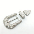 Factory Sale  Flower Engraved 40mm 3 Piece Western Rhinestone Belt Buckles Set Conchos for Leather