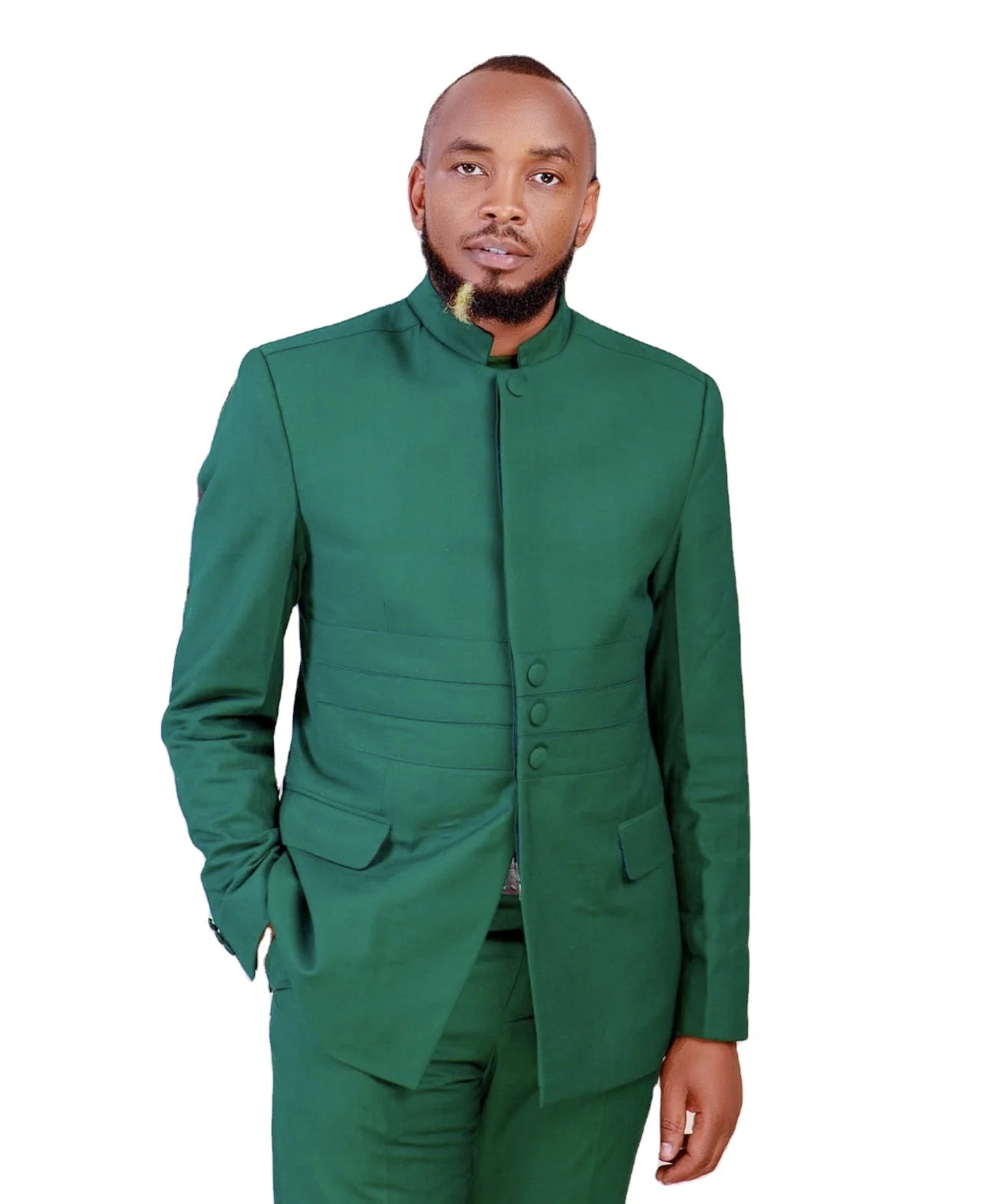 Mens Formal Suits Indian Style Stand Collar 4 Buttons Single Breasted Blazer With Pants Wedding Groom Best Man Business Sets