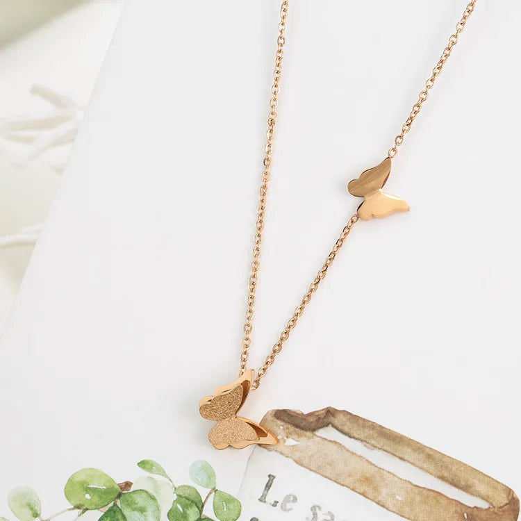 New Arrival 316L Stainless Steel PVD Gold Butterfly Pendant Necklace Jewelry for Women