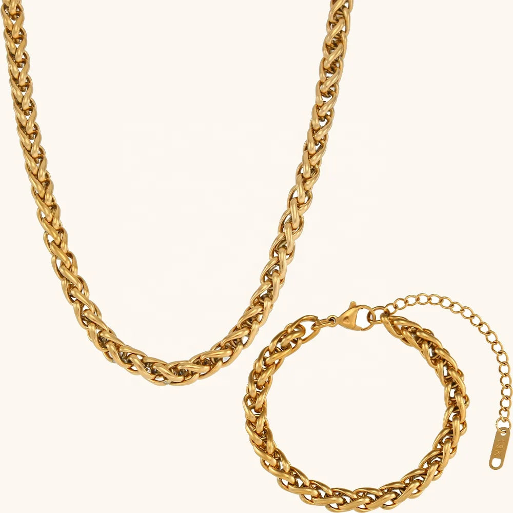 Dingran High Quality Jewelry Set Gold Plated Non Tarnish Twisted Chain Necklaces and Bracelet for Women