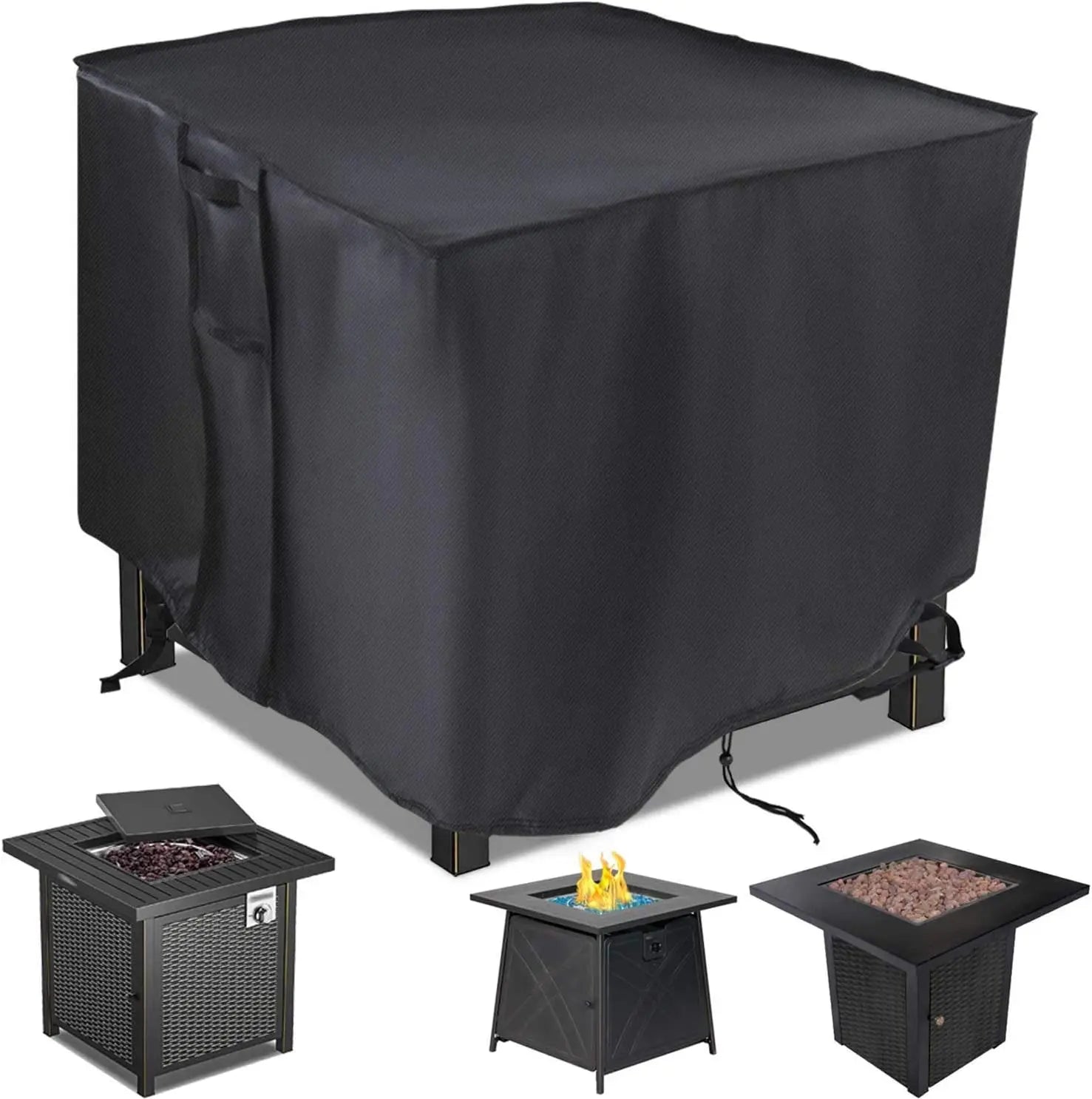 Dandelion Heavy Duty Oxford Black 28 X 28 X 25 Inch Square Fire Pit Cover for Gas/Propane Fireplace Outdoor Heating