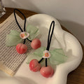 Black Knotted Elastic Hair Bands With Peach Strawberry Fruit Green Lace Ends Hair Ties for Girls Elasticity Ponytail Holders