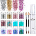 Glitter Gel Glue Brush Hexagon Shape PET Material Merry Christmas New Design 12 Color Set DIY Crafts Decoration