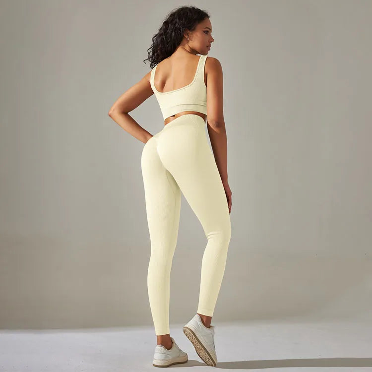 High Waist Ribbed Yoga Set Wholesale Fitness Yoga Active Wear Set Women Gym Sets Fitness Frauen Asian Yoga Pants