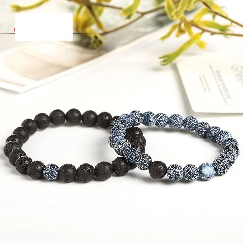 Hot Sale 8mm Black Agate Volcanic Rock Natural Stone Bead Bracelet for Men and Women Trendy Elastic Design