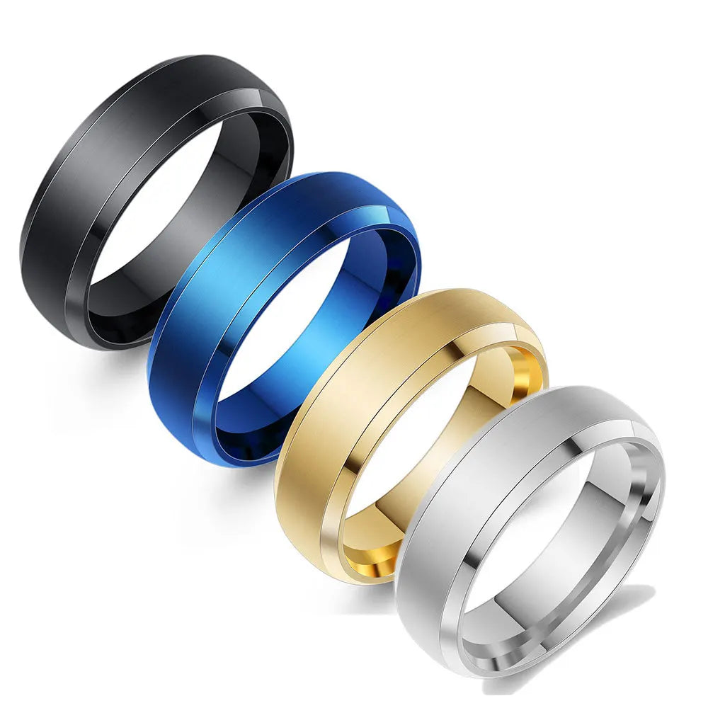 Stainless Steel Plain Rings Men Wedding Ring Cool Simple Band 8MM Width Ring for Men