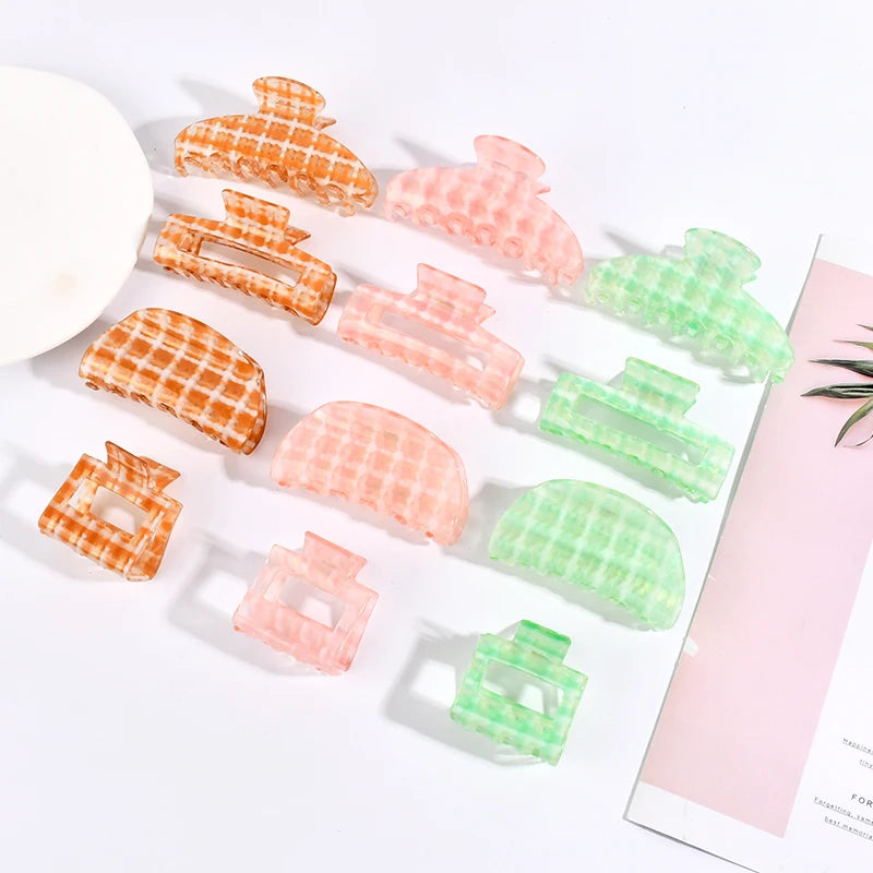 B.PHNE Ladies Claw Hair Accessories Grid Acrylic Hair Claws Clips Women Sweet Hair Claws