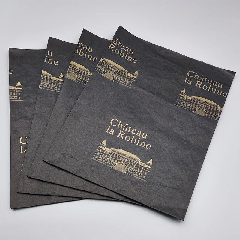 Luxury Custom Logo Printing Decorated Clothes Packaging Gift Wrapping Black Gold Tissue Paper Sheets