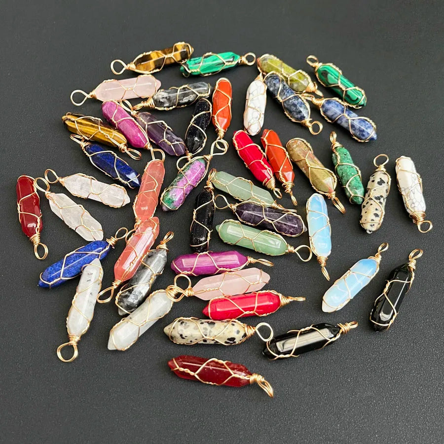 Wholesale Wrapped Blue Sandstone Point Wrap Tiger Eye Agate Point