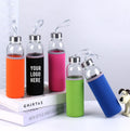 Custom Logo 500ml Glass Water Bottle Small Mouth Screw Cap with Neoprene Sleeve