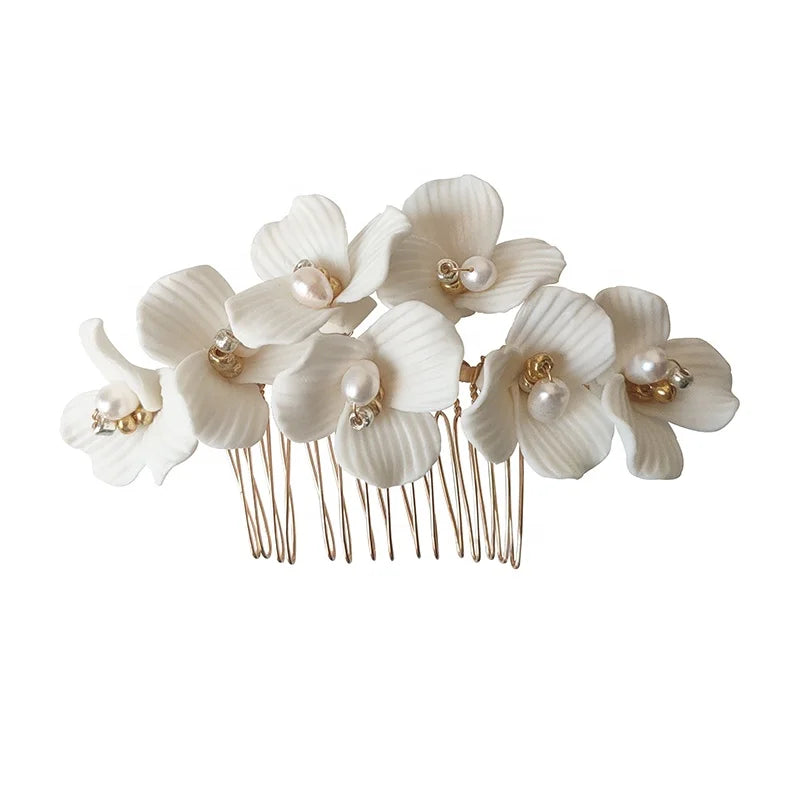Women's Fairy Flower Wedding Hair Comb Pin Set Bridal Headpiece with Wreath Haircomb Accessories Jewelry Ornaments for Head