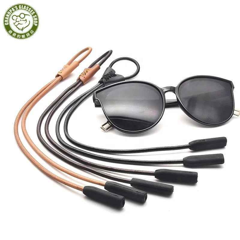 Wholesale Retro Adjustable Cowhide Genuine Leather Sunglasses Lanyard Neck Cord Strap Glasses Rope Eyeglasses Chain for Men
