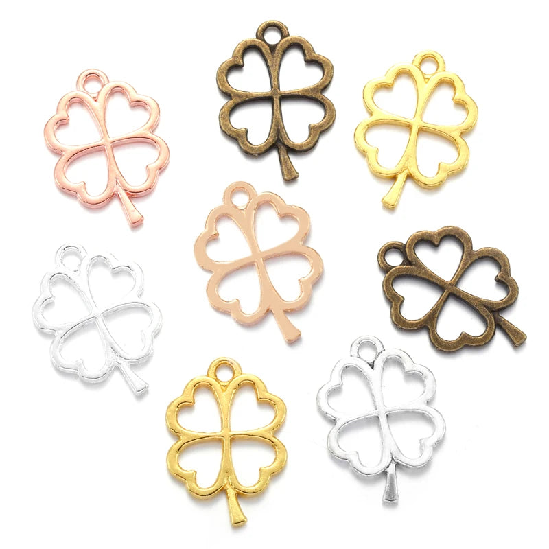 6 Colour Antique Silver Color Lucky Four Leaf Clover Charms Making Pendant Fit DIY Handmade Jewelry 24*17mm Q402