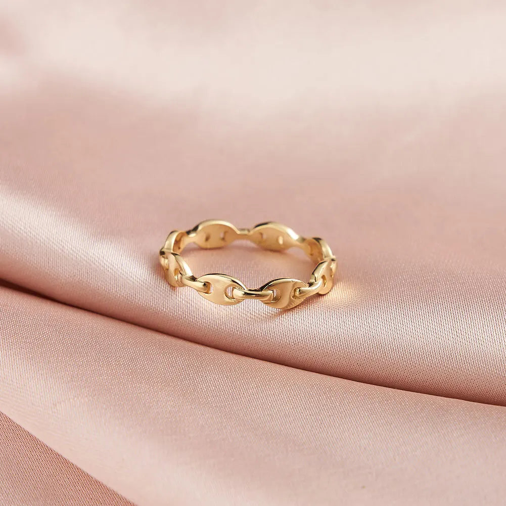 RINNTIN GAR03 Handmade Jewelry 925 Sterling Silver Ring Chunky Chain Ring 14K Gold Plated Minimalist Marine Chain Ring for Women