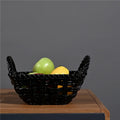 10 Inch 10.5 Inch Fresh Fruit Ceramic Double Convex Dish Black Porcelain Basket with Two Handle