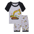 Short Winter Knitted Cotton Boys Pajamas Set 100% Cotton Comfortable Breathable Excavator Print Grey Melange