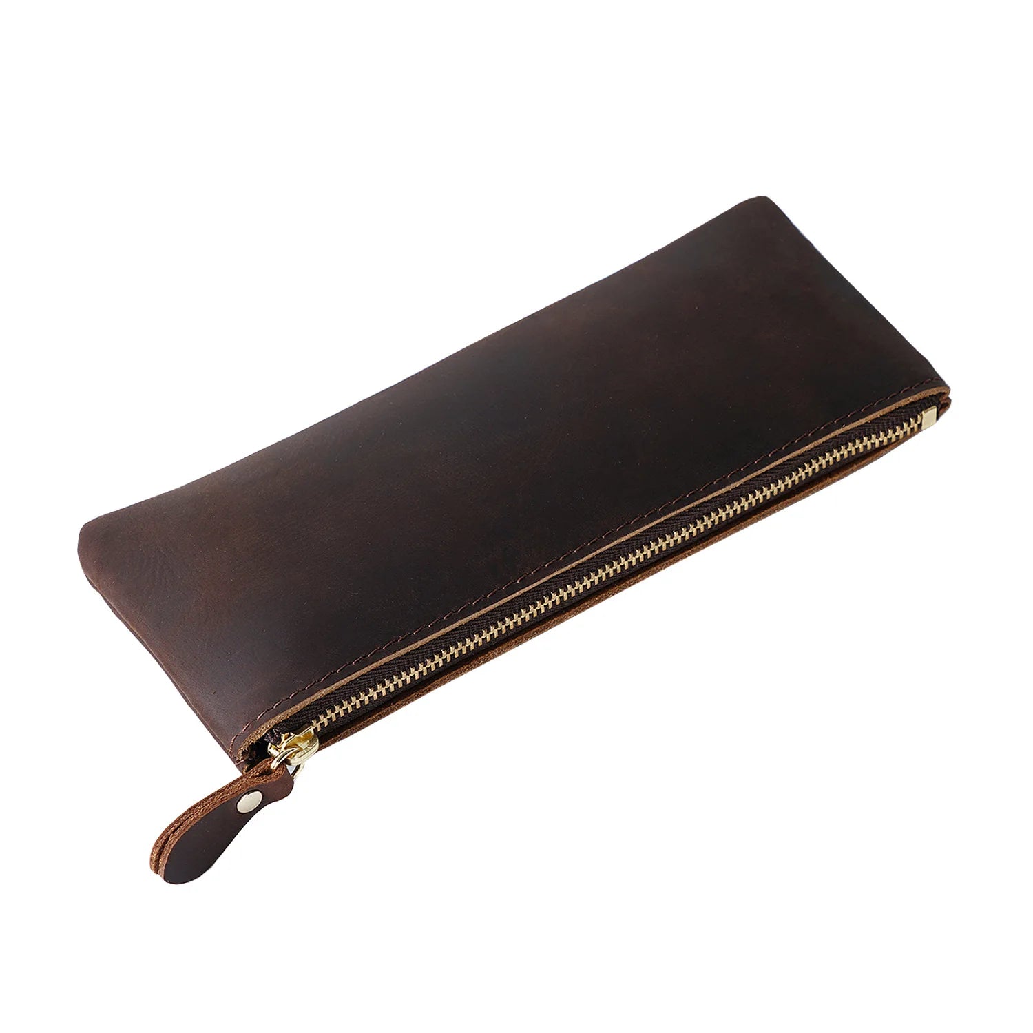 Wholesale Genuine Leather Pencil Bags Innovative Top Layer Cow Leather Hype Ball Pen Holder Box Fancy Crayon Storage Containers