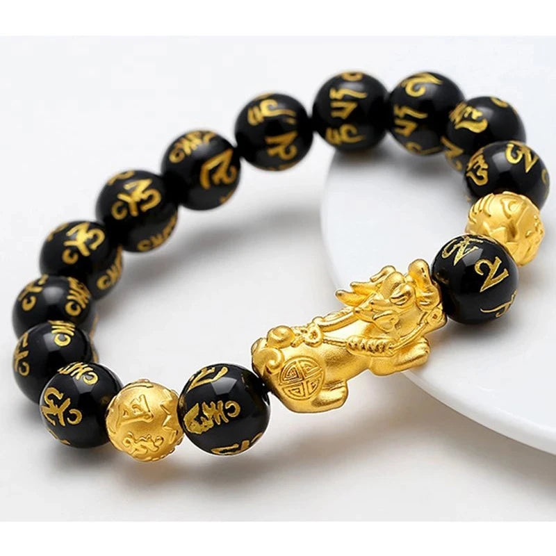 Natural Stone Mantra Beads Bracelet With Pixiu Rainbow Obsidian Tiger Eyes Red Onyx Feng Shui Crystals Bracelets for Women Men