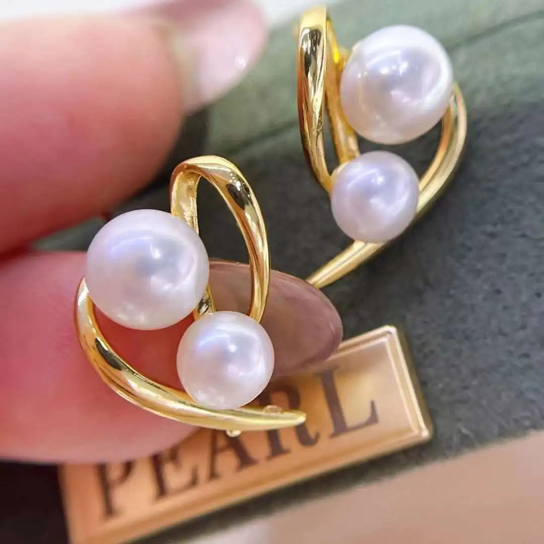 New Love Stud Earrings Simple Irregular Bread Shape 5-7mm White Freshwater Pearl 18K Gold Plated AAAA Grade Trendy Women's