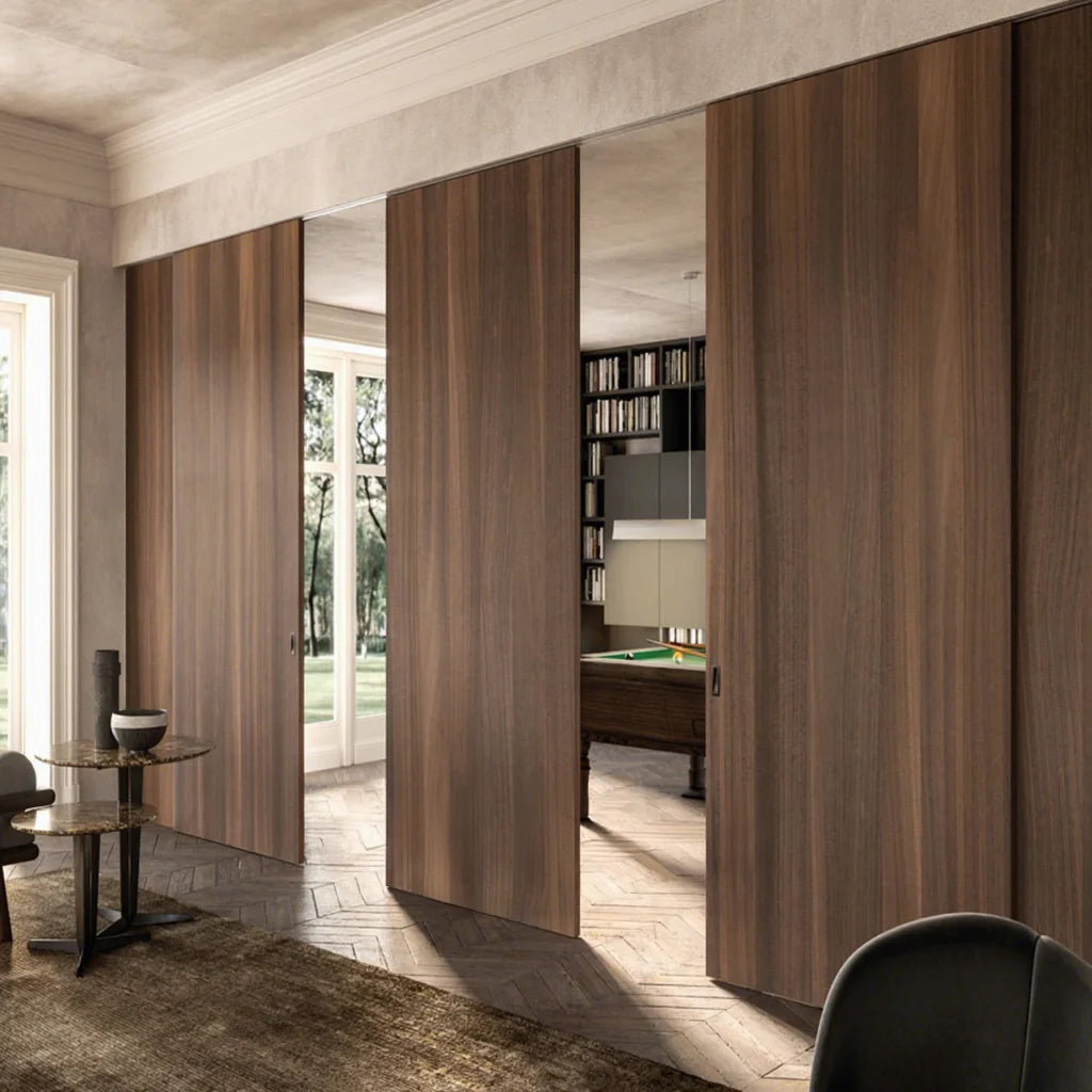 European Standard Luxury Walnut Wood Invisible Sliding Door Invisible Wood Magic Door Invisible Rail Sliding Doors