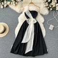Summer Sleeveless Strapless Color Blocking Casual Dress Women High Waist Midi A-Line Dress Ladies Evening Dresses Clothes Women