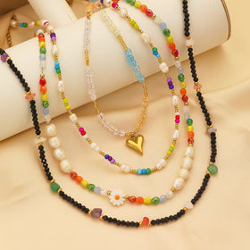 Beaded Necklace Jewelry Fashion Natural Stone Freshwater Pearl Colored Crystal Bead Necklace Gift Jewelry for Women