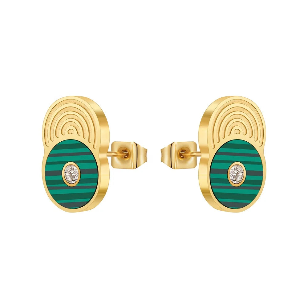 Original Design 18K Gold Plated Stainless Steel Jewelry Round Thread Green Stone Zircon Ear Stud for Woman Gift Earrings E231470