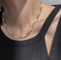 Handmade Vintage Gold Plated Boho Green Freshwater Pearl Beaded Necklace for Women-Wedding Party Gift