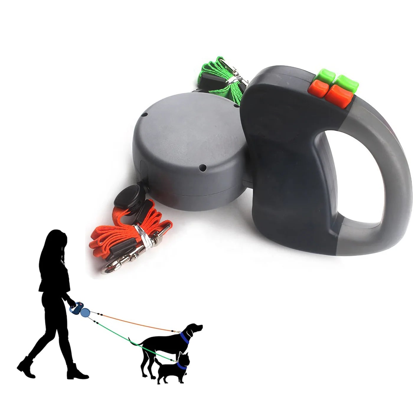 Retractable Heavy Duty Extendable Dual Connection Untangled Walking Double Dog Leash for 2 Dogs
