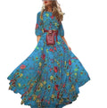European and American New High Waist Long Sleeved Suspended Dress Printed Large Swing Elegant Long Dress