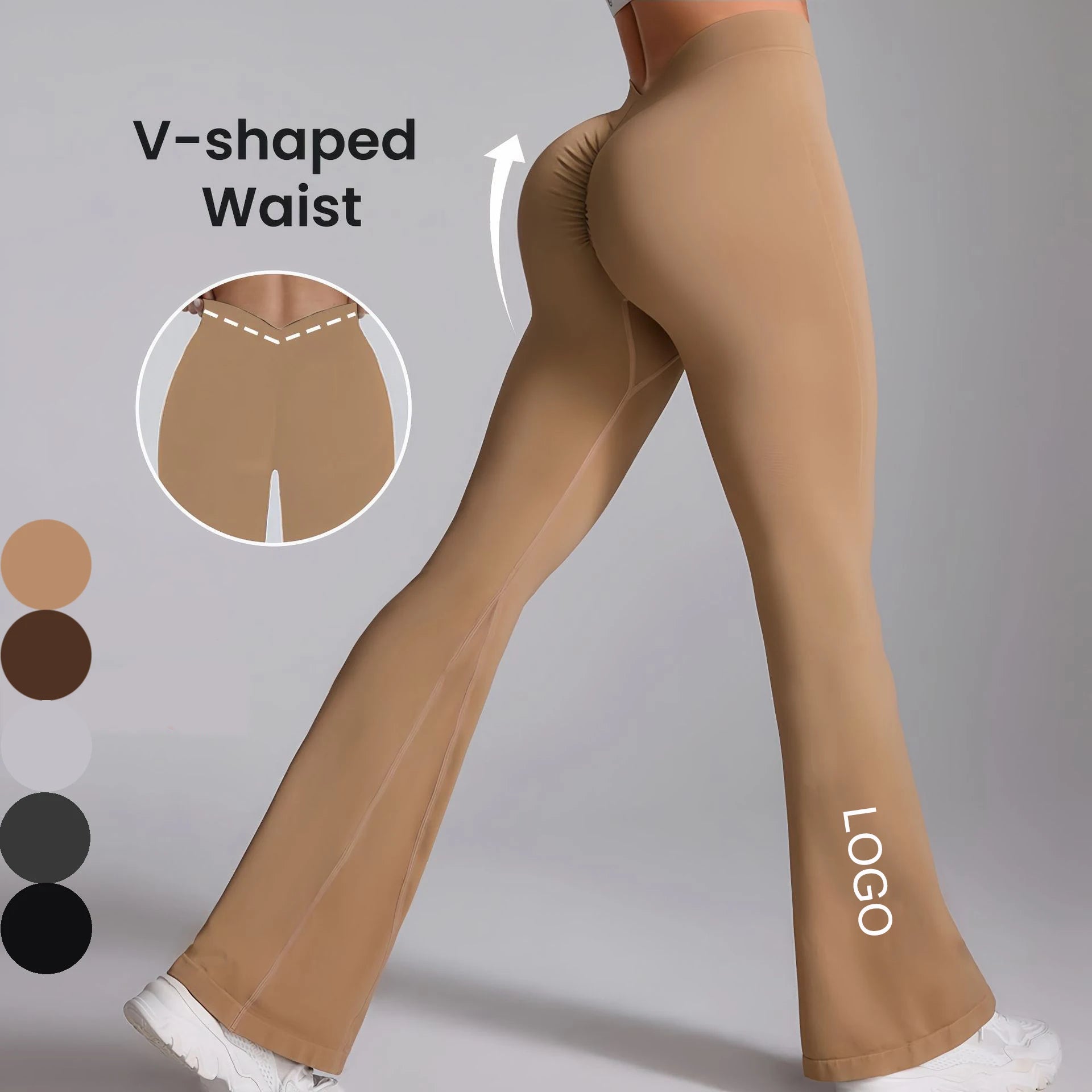 Custom Logo V Back High Waist Squat-proof Scrunch Butt Flare Sports Yoga Leggings
