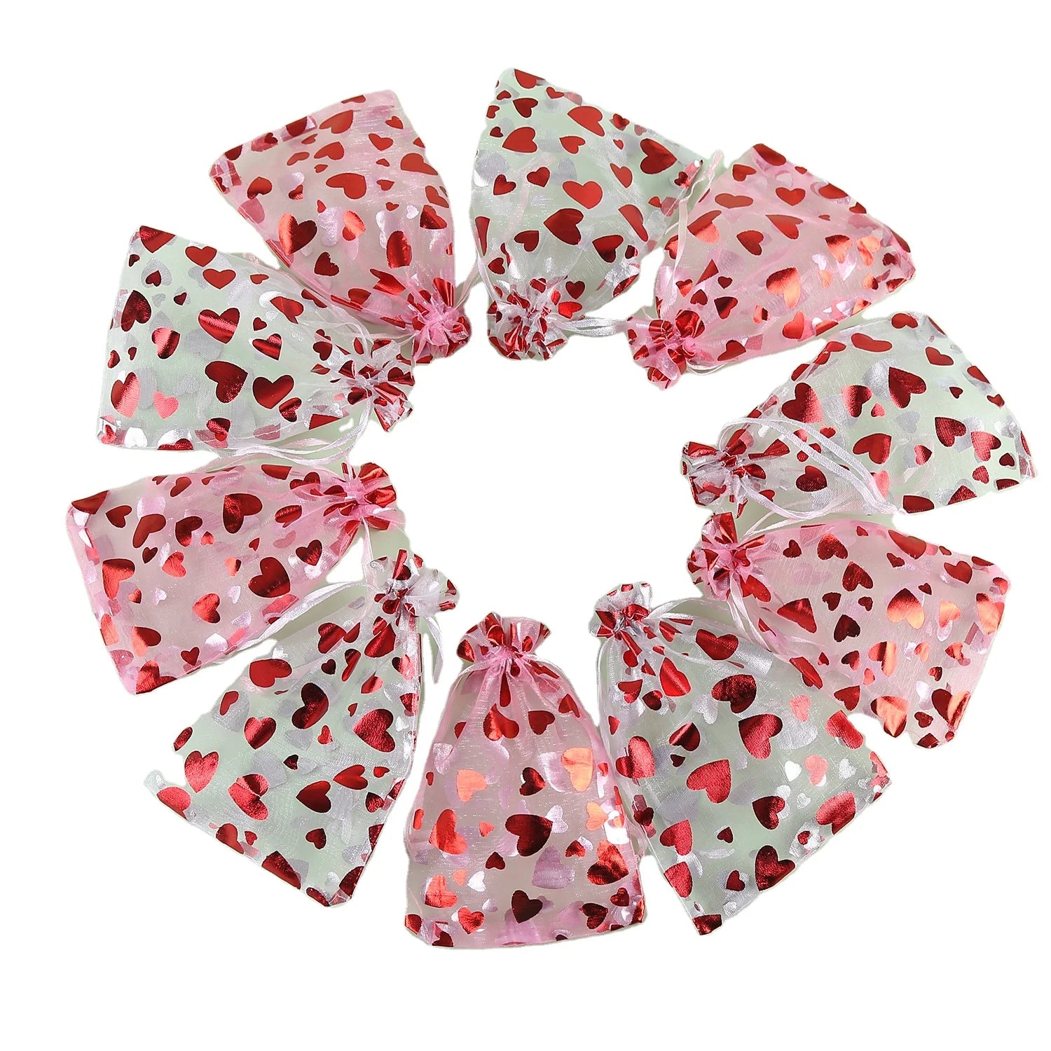 Valentines Organza Love Heart Gift Bags Organza Drawstring Bags