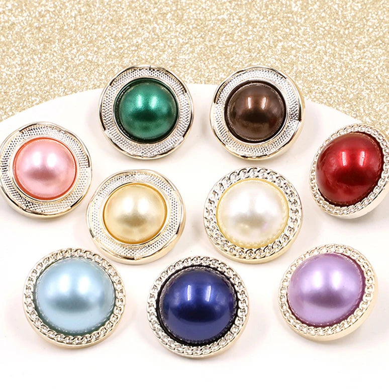 Custom Fashion Colorful Vintage Round Resin Plating Eco-Friendly Plastic Coat Pearl Shank Button for Clothes
