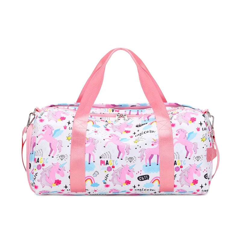 Pink unicorn Travel Kids Bag Pack Gym Weekender Overnight Dance Bags for Girls Cartoon Travel Duffel Kids Duffle Bags
