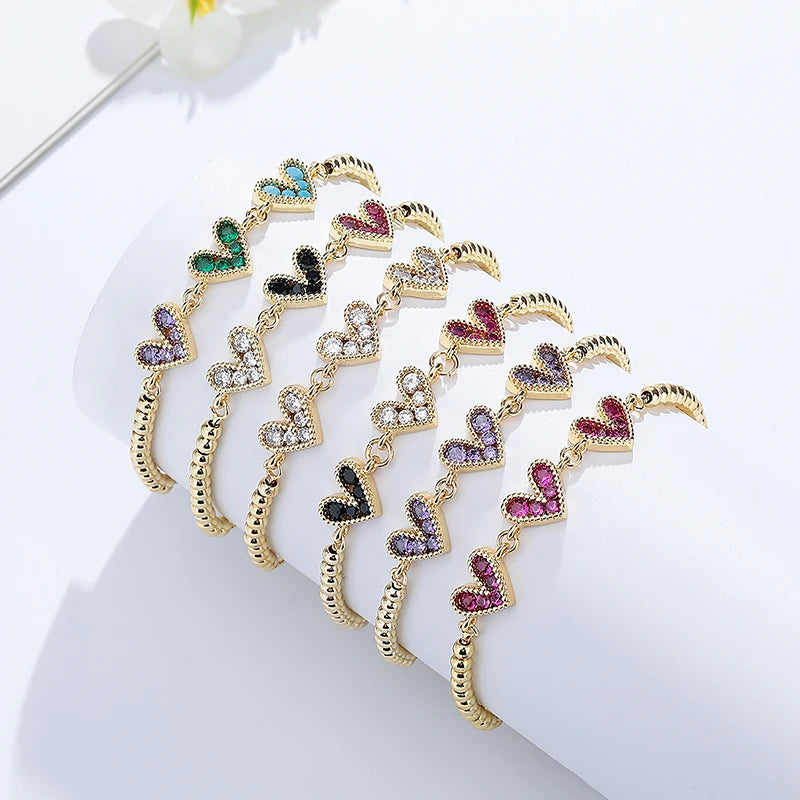 18K Laminated Gold Bisuterias Zircon Fashion Jewelry Bracelets and Bracelets Wholesale Plated Heart Shaped Push Pull Bracelet
